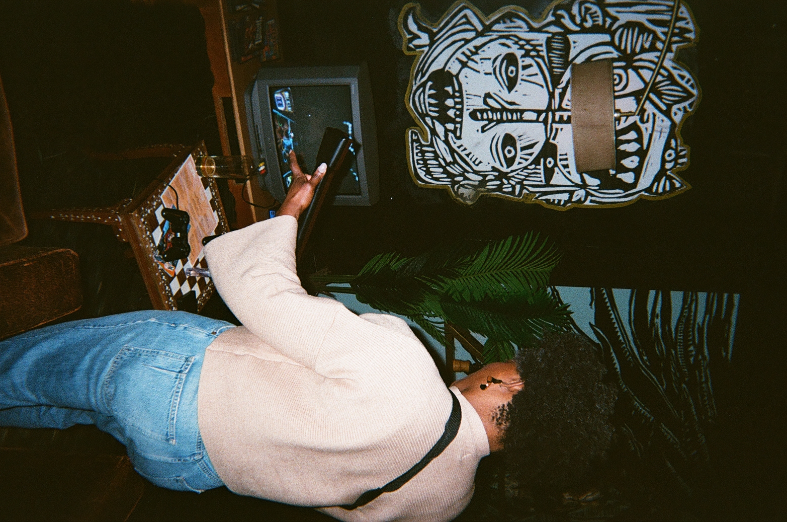 Playing Guitar Hero on a CRT television